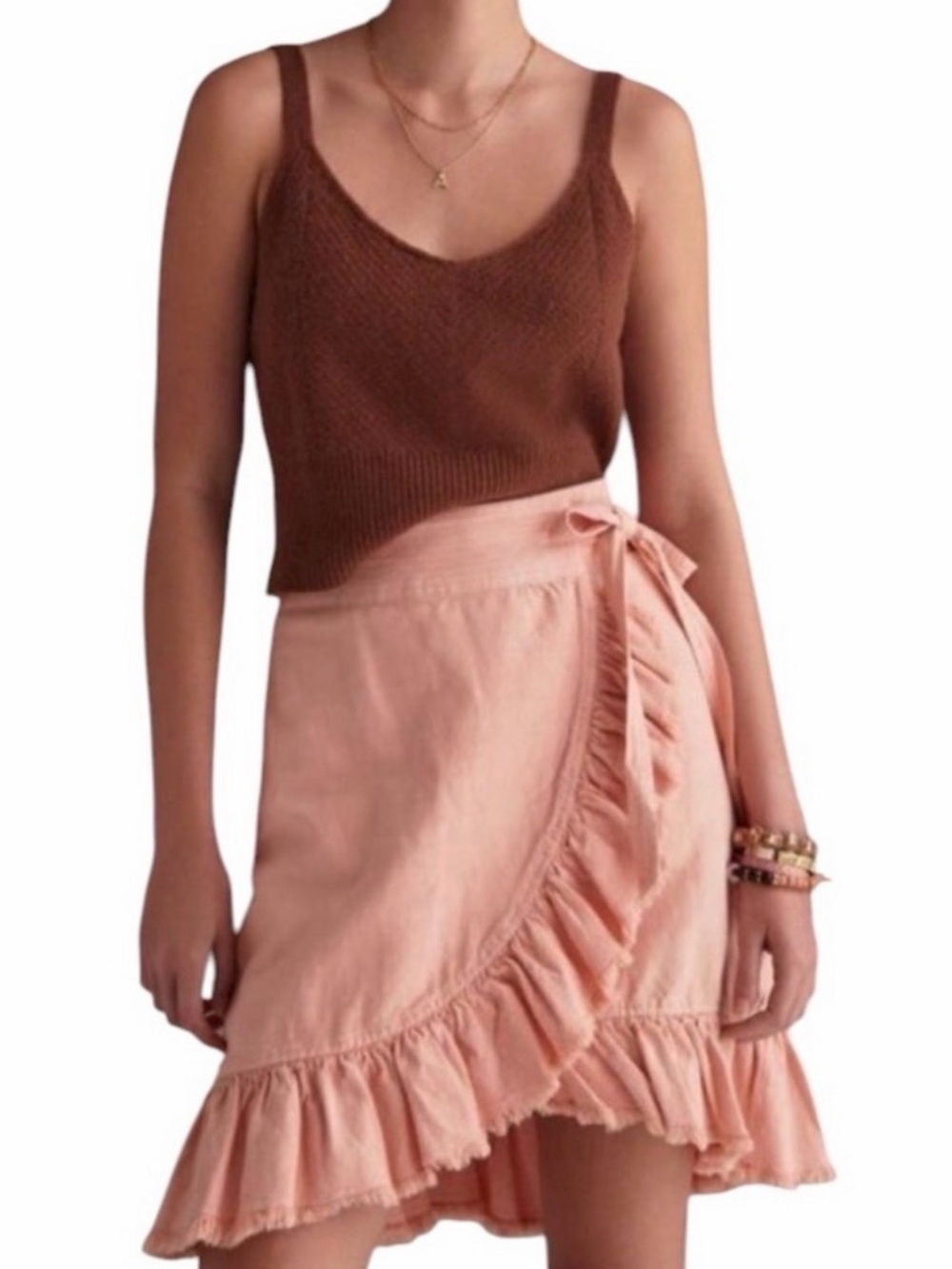 Anthropologie Blush Pink Asymmetrical Ruffle Wrap Skirt